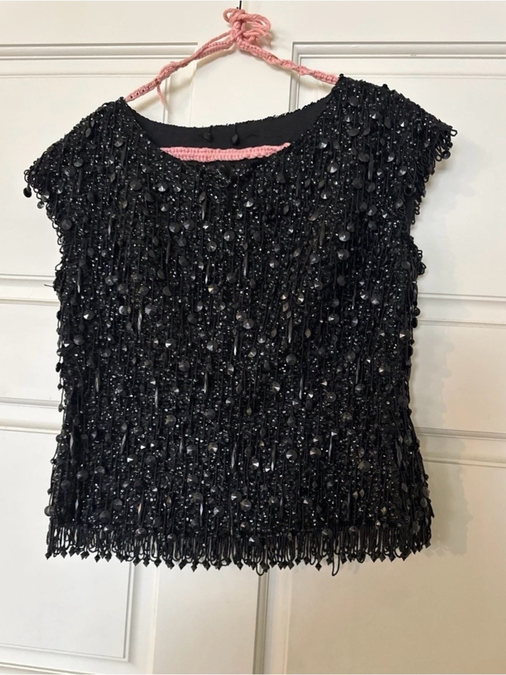 Black Gatsby style Sequin Beaded Cap-Sleeve Top - Women's